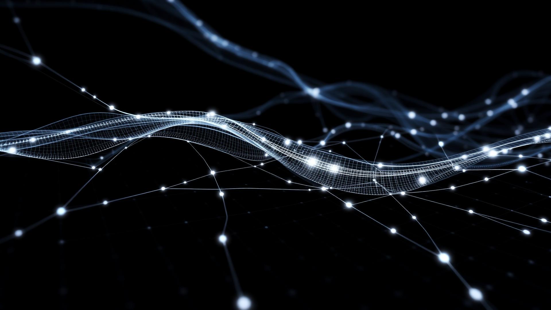 Abstract neural network of glowing data streams